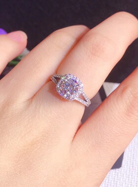 少女2克拉结婚钻戒八心八箭双层镶满钻仿真莫桑钻镀白金闪亮戒指