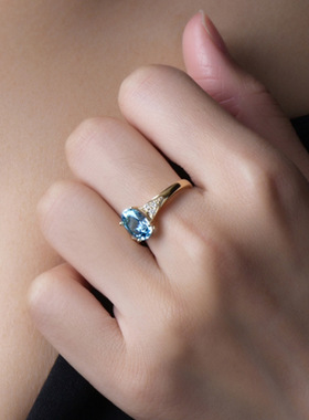 欧美仿真海蓝色宝石戒指微镶硞石浪漫戒指女朋友婚礼情人节钻戒