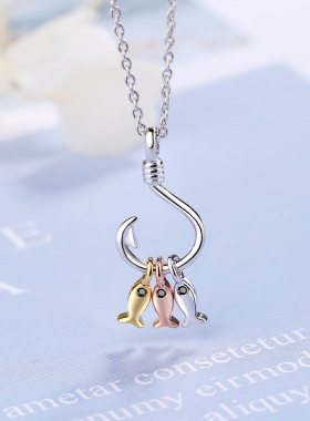 韩版创意可爱鱼钩玫瑰金三条小鱼项链少女学生简约甜美清新锁骨链