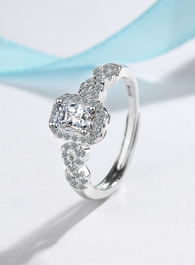 韩版少女学生方形锆石镶钻宽面镀白金甜美戒指女朋友闺蜜生日礼物