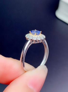 欧美高端珠宝女士仿真蓝宝石辘珠边硞石满钻分色镀金戒指可调节