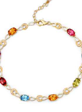欧美少女学生彩虹七色仿碧玺手串镀18k金七彩水晶甜美高级感手链