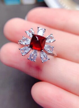 韩版高端时尚珠宝少女学生仿真红宝石糖塔镀白金戒指简约甜美钻戒