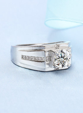 S925镀纯银个性霸气男士老板戒指一克拉硞石镶嵌活口戒指大气婚戒