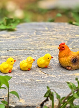 小鸡一家仿真公鸡母鸡摆件