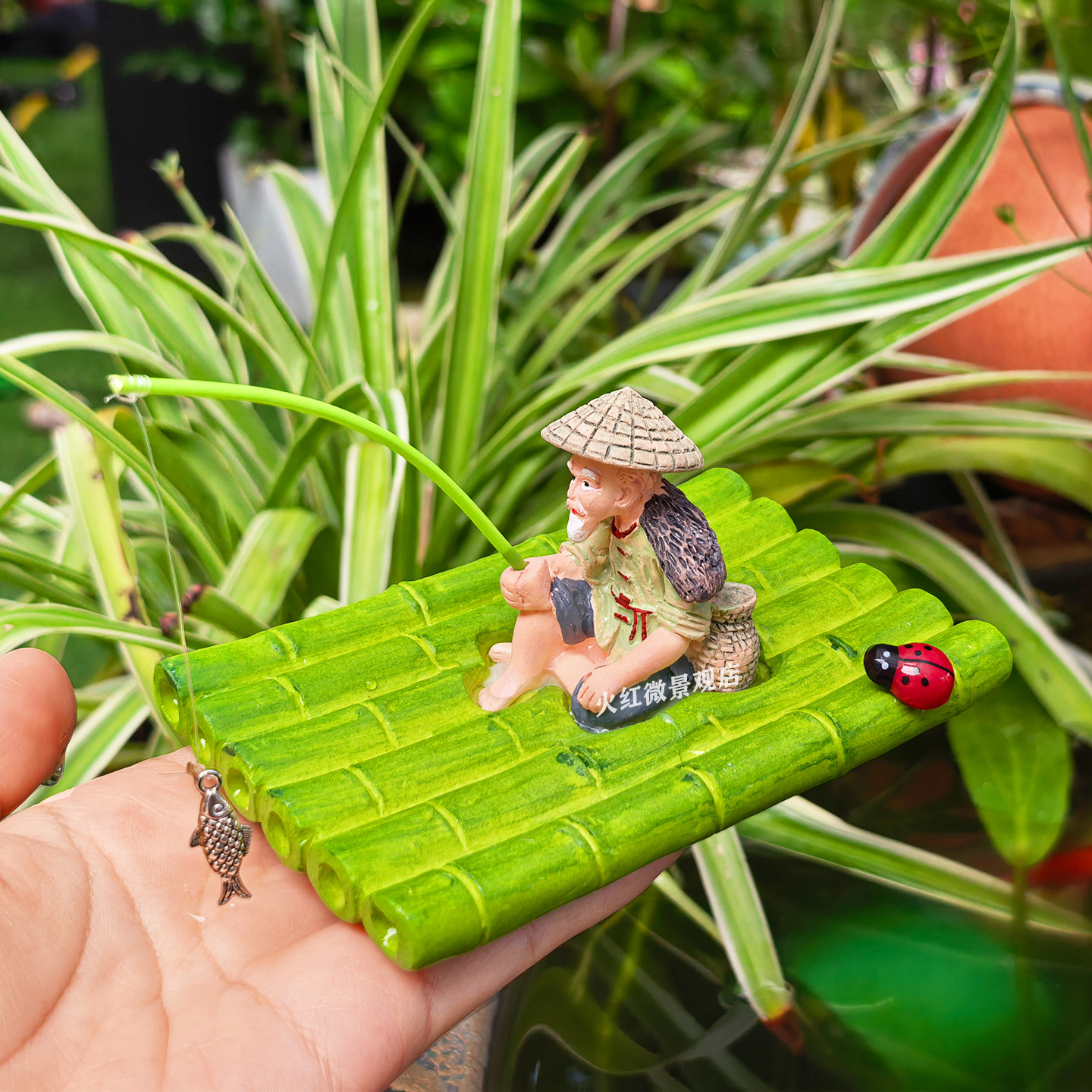 可漂浮竹排竹筏姜太公钓鱼翁摆件庭院水缸鱼池造景鱼缸悬浮喂食器,淘宝优惠券,粉丝福利购,淘宝优惠卷