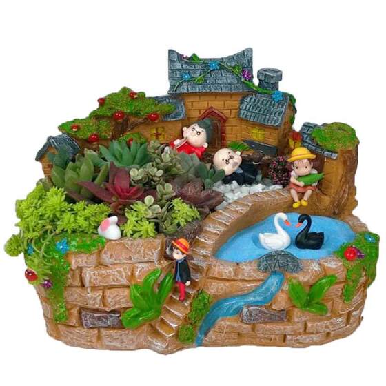 Sky garden succulent green plants micro landscape tree house flower pot