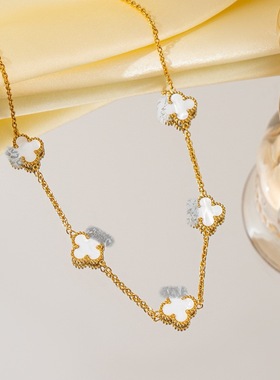 四叶草项链女高级感跨境双面钛钢不掉色高级感毛衣链幸运草首饰品