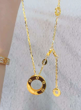 沙金饰品圆饼吊坠项链轻奢小众设计感饰品女高级感仿真不掉色