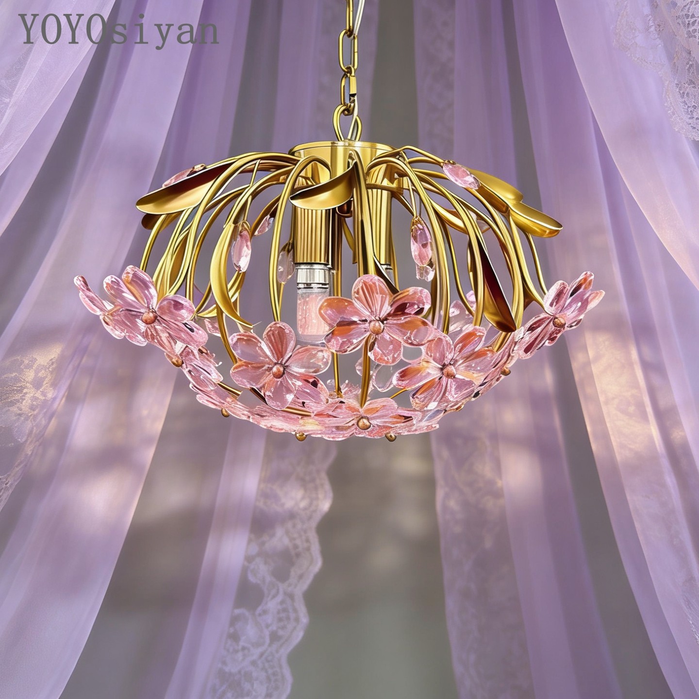 YOYO 轻奢法式全铜南瓜粉色水晶花吊灯 客厅餐厅卧室女儿房衣帽间,淘宝优惠券,粉丝福利购,淘宝优惠卷