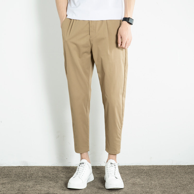 春秋季款卡其色休闲裤男直筒裤宽松抽绳潮流百搭哈伦裤子男九分裤,淘宝优惠券,粉丝福利购,淘宝优惠卷