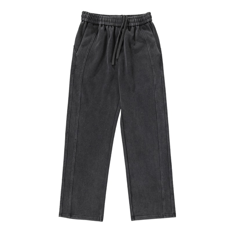 水洗灰休闲裤男春秋慵懒风松弛感宽松垂感阔腿裤直筒运动卫裤男士 - 图3