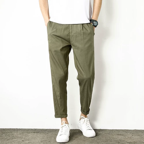 Мужские шелковые летние тонкие универсальные штаны, свободный прямой крой, эластичная талия