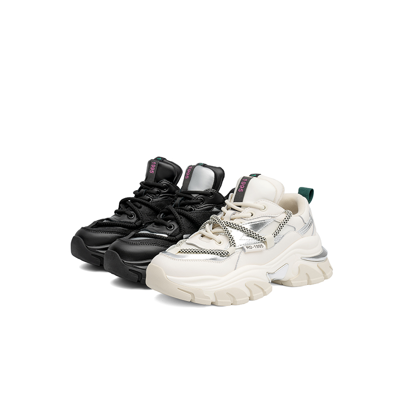 红蜻蜓女鞋官方旗舰店红蜻蜓老爹鞋女2022年春季新款机甲休闲鞋运动鞋厚底女鞋WTB120833