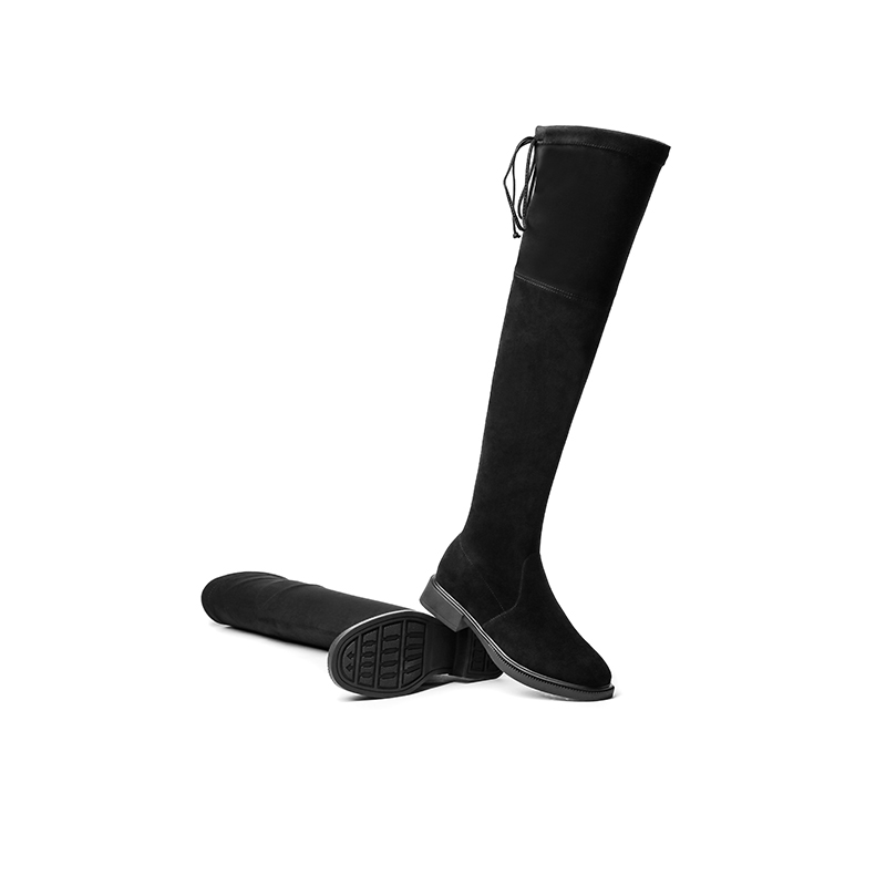 红蜻蜓女鞋官方旗舰店红蜻蜓女鞋秋季新款休闲英伦风中长筒靴低跟平底长筒靴女1