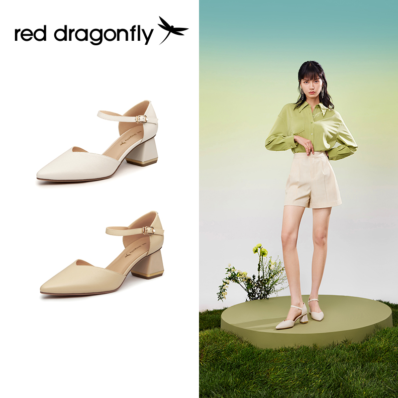 红蜻蜓女鞋官方旗舰店红蜻蜓凉鞋女2022年夏季新款仙女风鞋子包头中粗高跟单鞋WFB120401