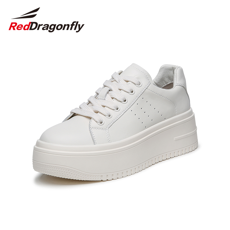 红蜻蜓女鞋官方旗舰店红蜻蜓女鞋冬季新款百搭潮流女鞋厚底系带时尚休闲小白鞋女0