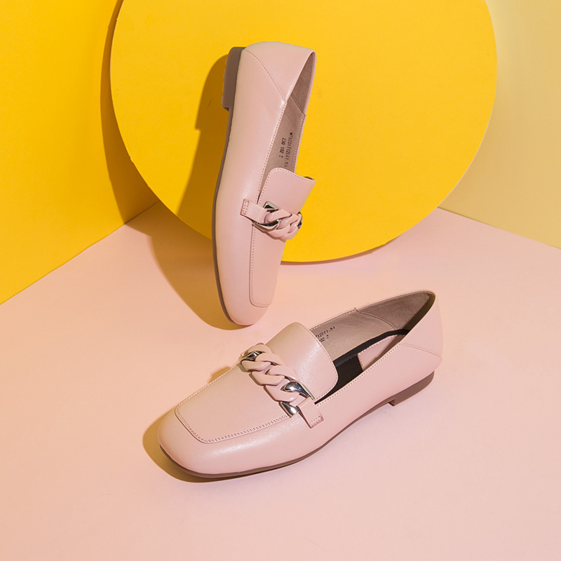 红蜻蜓女鞋官方旗舰店红蜻蜓女鞋春季新款英伦低方根个性金属舒适防滑休闲女单鞋1