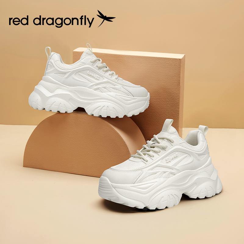 红蜻蜓女鞋官方旗舰店红蜻蜓老爹鞋女2022春季新款白色厚底增高鞋子休闲运动鞋WTB222502