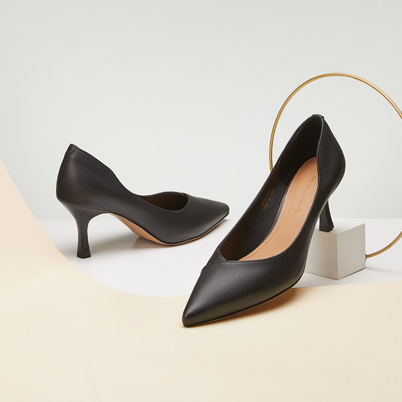 红蜻蜓女鞋官方旗舰店红蜻蜓高跟鞋女春季新款舒适细黑色工作鞋职业女士单鞋WFB110151