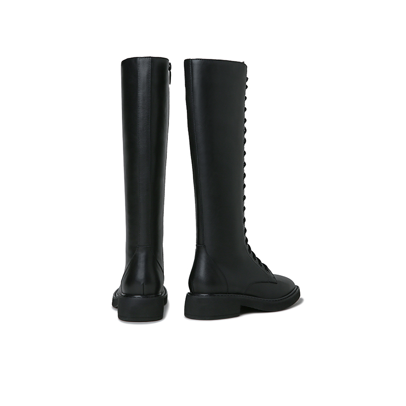 红蜻蜓女鞋官方旗舰店红蜻蜓长筒靴女秋冬新款骑士高筒靴系带马丁靴显瘦机车风靴子1