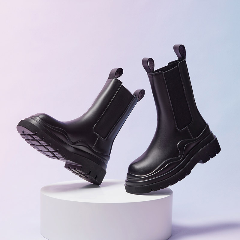 红蜻蜓女鞋官方旗舰店红蜻蜓马丁靴女鞋新款厚底靴子秋季薄款中筒烟筒靴切尔西靴女1