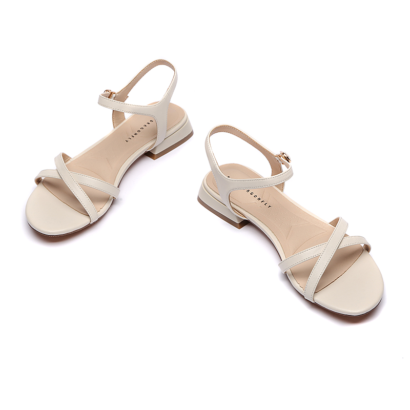 红蜻蜓女鞋官方旗舰店红蜻蜓女款夏季新款低跟时尚交叉绑带一字扣舒适百搭女凉鞋1