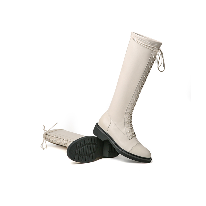 红蜻蜓女鞋官方旗舰店红蜻蜓长筒靴女秋冬新款高筒系带马丁靴显瘦不过膝机车骑士靴2