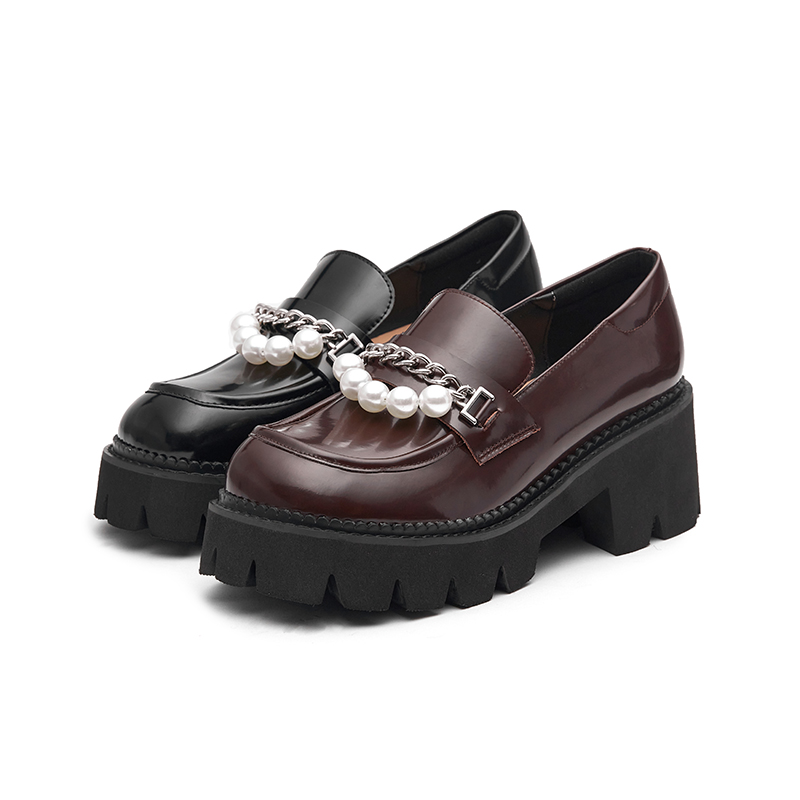 红蜻蜓女鞋官方旗舰店红蜻蜓乐福鞋女春秋新款暗黑珍珠小皮鞋日系JK鞋子厚底鞋WFB313613