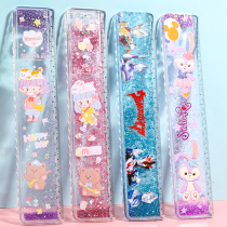 Cute in oil flow sand ruler Ruler Elementary School Kids Special Transparent Ruler Cartoon 20cm Wave Child Girl Heart