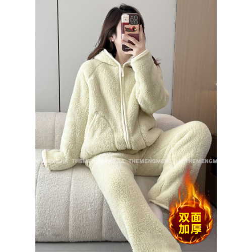 家居服保暖套装女2025冬季加绒加厚双面北极绒两件套可外穿睡衣潮 - 图2