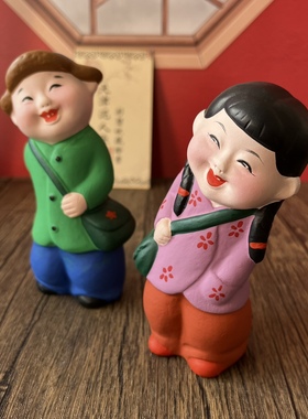 上学 泥人张手工艺品摆件 一对送朋友同学桌面趣味摆件