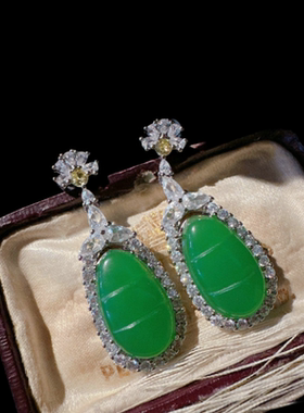 巴西绿玉髓富贵豆子宝石项链水灵水灵镀18K金葫芦玛瑙锆石戒指