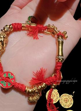 古法金色掐丝锤揲玫瑰花窗滴釉吊坠项链 新中式 八宝瑞祥葫芦手链