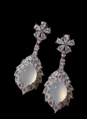 冰种白玉髓爱心宝石项链水灵水灵镀18K金 粉紫玉髓花朵锆石手链