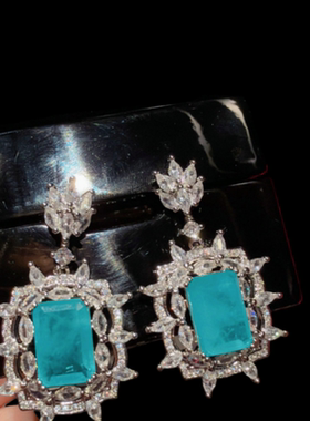 珠宝 冰川莫吉托雪花帕拉宝石吊坠项链 宴会高定星芒海蓝耳环套装