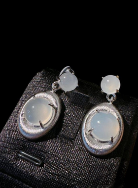 新中式 水沫玉玻璃种水滴宝石项链 水灵水灵 白玉髓蛋面玛瑙耳环