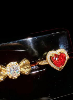 珠宝 点钻鎏彩蝴蝶结鸽子蛋宝石戒指 富家千金 芬达爱心闪钻戒指