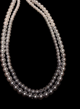 珠宝 多戴法8字扣真多麻贝珠双层项链 塔希提 渐变铂金灰珍珠项链