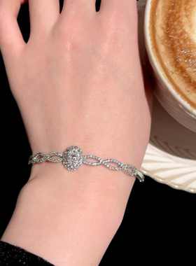 贵妃皇冠宝石手镯时尚镀18K金高级感方糖波浪涟漪锆石手镯百搭