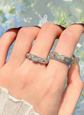 雷克雅末克雪花宝石戒指 古巴比伦 镀18K金 雪花锆石弧形拉丝戒指