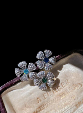 秘境矢车菊彩虹宝石项链 莫奈花园 镀18K金 莫吉托绿花朵锆石戒指