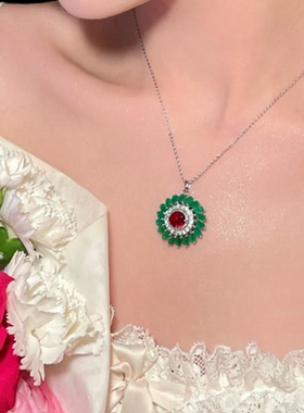 莫吉托绿漩涡宝石花朵项链 富婆的快乐 镀18K金 圣诞花朵锆石耳环