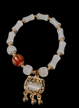 荔枝冻白玉髓平安锁宝石手链 水灵水灵 糖心粉玉髓莲藕手链百搭