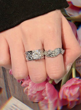 音符露珠熔化宝石戒指 星河璀璨 镀18K金 梨花熔岩锆石戒指 叠戴