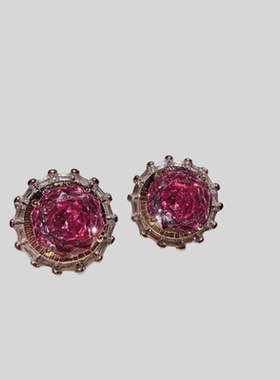 莫奈花园繁花火龙果宝石玫瑰切项链 高定珠宝 胭脂粉花朵戒指套装