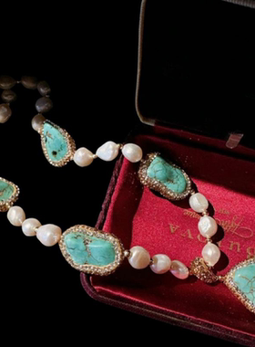 人鱼公主 蓝松石珍珠毛衣链 鱼姬炫彩 巴洛克珍珠锆石手链 组合