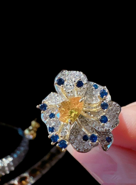 彗星蜂巢焦糖宝石手镯 罗马宫廷 镀18K金 暮光黄花朵 锆石戒指