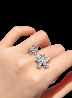 酒渍玫瑰宝石花朵戒指 在逃公主 镀18K金 手捧花大克拉锆石 手镯