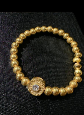 蜂巢蝴蝶珐琅宝石手链 金豆豆 镀18K金 花朵珍珠滴釉老铺手镯叠戴